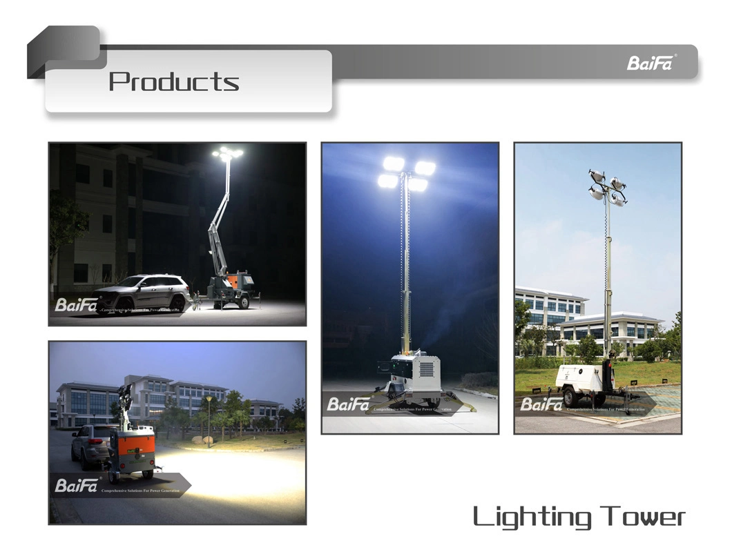 LED Halide Lamp Portable Trailer Outdoor Mobile Lighting Tower Vth9 Powered by Kubota Engine with Manual 9m Mast